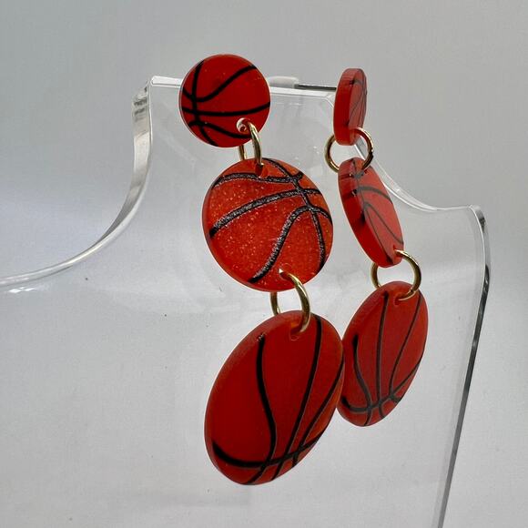 Basketball Earrings - Basketball Mom Accessories - High School Earrings - Balls - Picture 2 of 8